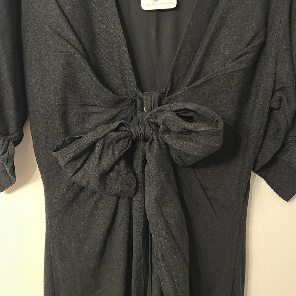 FREE PEOPLE Black Linen Blend Vintage Summer Midi Dress - Picture 6 of 12